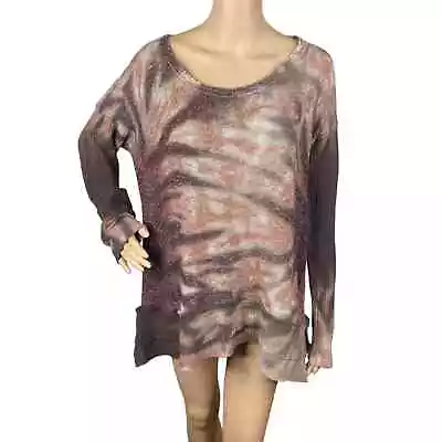 T-Party Brown Beige Tie Dye Thermal Knit Pullover Women's M • $24