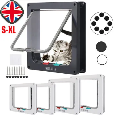 4 Way Pet Door Locking Small Medium Large Dog Cat Flap Magnetic Door Frame • £9.58