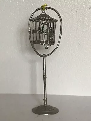 Vintage Miniature Dollhouse German Metal Bird In Birdcage With Stand 1:12 Scale • $18.99