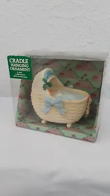 1983 Enesco BABYS First CHRISTMAS BABY BOY IN Cradle Hanging Ornament ORIG BOX • $26