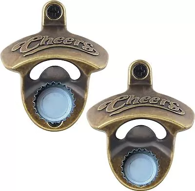 Magnetic Cheers Beer Bottle Opener Wall Mounted Cap With Magnets Antique Bronze • $15.13