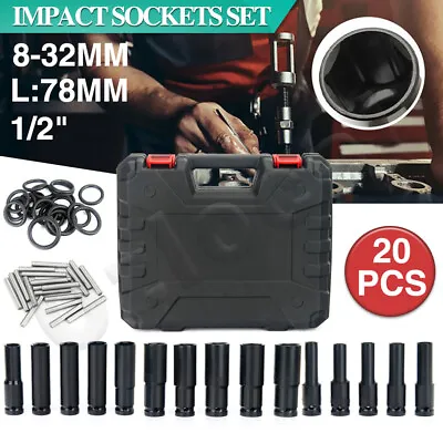 $44.99 • Buy 1/2  Drive Deep Impact Socket Set CR-V Steel Metric Sockets Long 20PCS 8-32MM AU