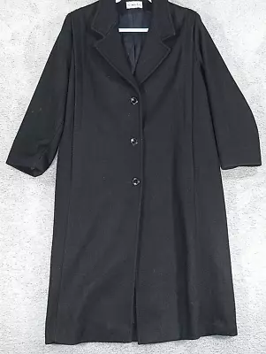 Vintage Herman Kay Black 100% Wool Dress Swing Long Coat Size 12 Medium Large • $39.99