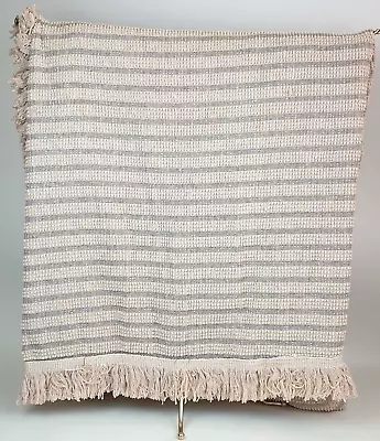 70s Morgan Jones Chenille Bedspread Soft Pink & Gray Metallic 6x9ft Fringe VTG  • $62.99