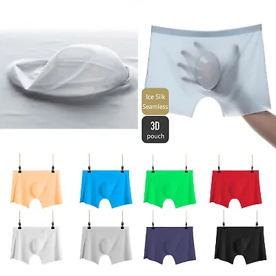 £5.27 • Buy Men Sexy Ice Silk Boxer Briefs Underwear See-through Convex Pouch Shorts Trunks