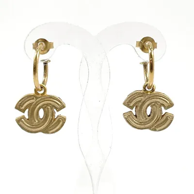 $600 • Buy CHANEL Earring A16251X01060 COCO Mark Hoop Metal Women Jewelry  Vintage