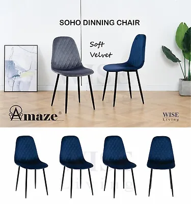 $69 • Buy Amaze 4X Dining Chair Velvet Padded Seat Metal Leg Kitchen Dressing Chair Offic