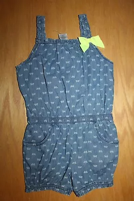 NWT Gymboree Butterfly Fields 5T Chambray Butterfly Bow Romper Shortall • $20