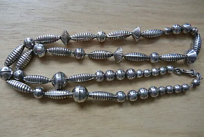 Vintage Navajo Pearl Fluted Melon Saucer Bead Necklace Silver Bench Beads 36g • $269.99