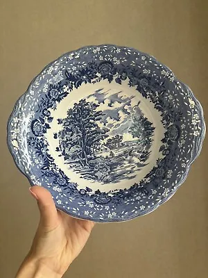 Country Style W H Grindley Staffordshire Blue White Serving Bowl Traditional • £11