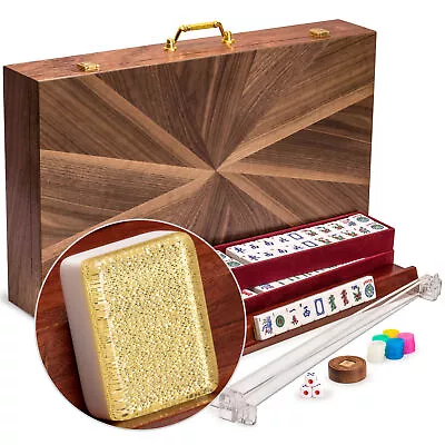 American Mahjong Set  Golden Fortune  With Inlaid Wooden Case Racks Pushers • $199.98