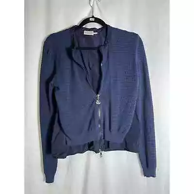 Moncler Navy Blue Knit Sleeve Cardigan Zip Up Jacket Sz S • $85.03