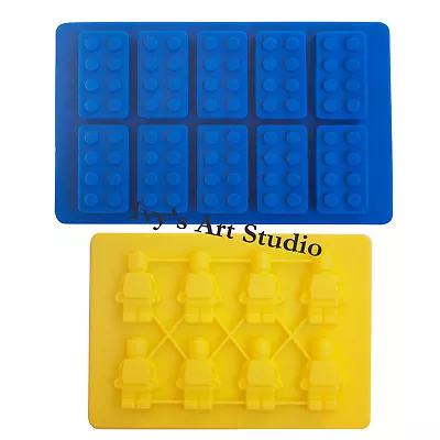 Set Of 2 Ice Cube Tray Lego Type Toy Brick & Mini-figure Man Silicone Mould • $9.99