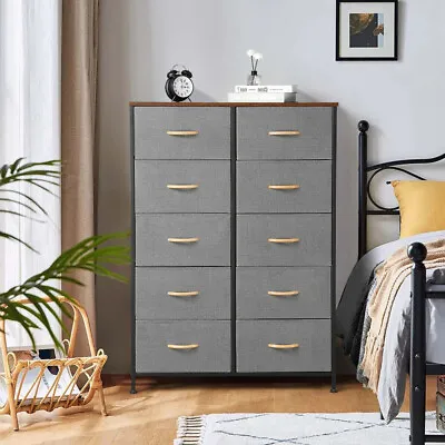 120CM Tall 10 Drawers Chest Of Drawers Fabric Dresser Bedside Storage Cabinet • £59.99