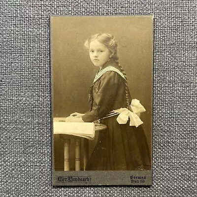 CDV Photo Antique Carte De Visite Girl With Braids In Sailor Dress Book Germany • $15