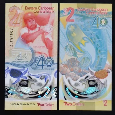 EAST CARIBBEAN: B245 P#W61 2 Dollars Polymer 2023 Commemorative UNC Banknote. • £3.79