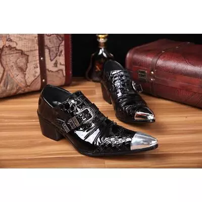 New Men's Leather Shoes Loafers Fashion Runway Shoes Buckle Point Toe Black • £106.80