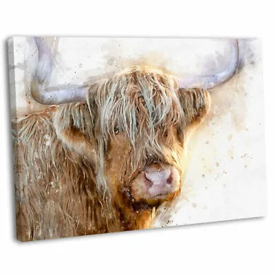 £29.99 • Buy Highland Cow Canvas Print Framed Watercolour Style Wall Art Picture 76x51cm .2