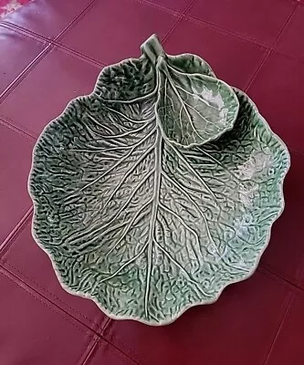 Bordallo Pinheiro Portugal Green Cabbage Leaf Chip & Dip Serving Bowl Majolica • £42.47