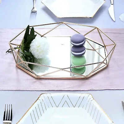 14x9-Inch Gold Mirrored Metal Geometric Decorative Serving Tray Wedding Sale • $31.78