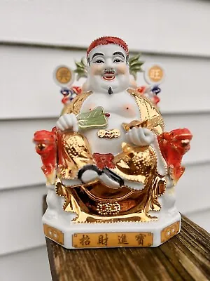 Chinese Hand Painted Porcelain Buddha With Gold Trim & Dragons • $25