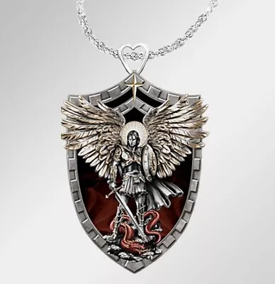 $9.98 • Buy New Catholic Christian Saint St Michael Silver Cross Knight Pendant Necklace