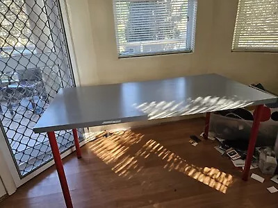 IKEA Grey Wooden Table With Red Legs 100cm L X 60cm D • $70