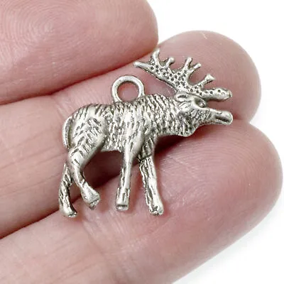 10 Moose Charms Dark Silver Metal Elk Pendants For Wildlife Inspired Jewelry • $6.90