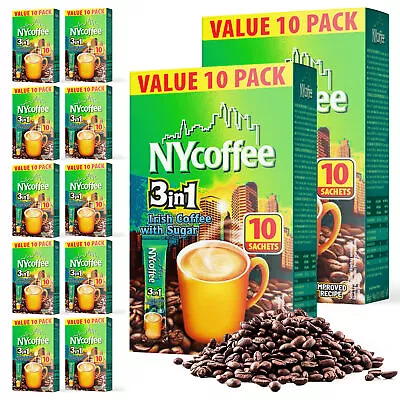 NY Coffee 3 In 1 Irish 100 Sachets Sticks 10x10pk Instant White With Sugar  • £16.99