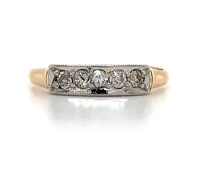 Vintage 18k Yellow Gold Round European Cut Diamond 5 Stone Band Ring Size 5.25 • $450