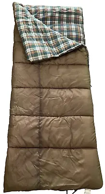 Vintage Sears Flannel Lined Sleeping Bag 78  X 30  Green Brown Soft Thick EUC • $41.03