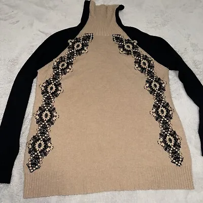 D. Exterior Womens Long Sleeve Turtleneck Sweater Black Beige Cashmere Wool M • $34.97