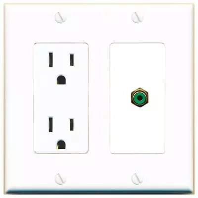 1 Port Electrical Outlet Cover Plug Jack White UL 2 Gang RCA-GREEN Wall Plate • $16.19