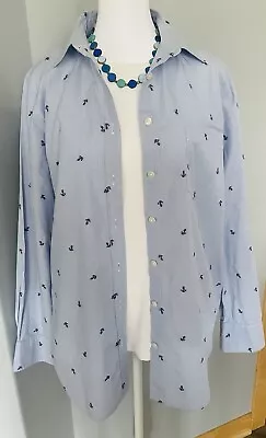 J. Crew Factory Size M L/S Button Up Blue Anchors C2351 • $18