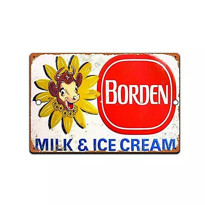 TIN SIGN Borden Rustic Metal Décor Kitchen Bread Milk Farm Cottage Store 8x12 In • $13.95