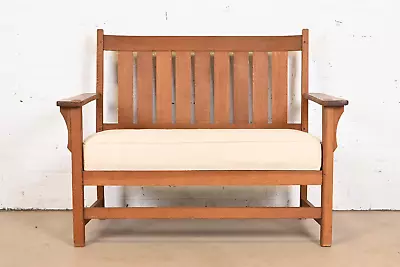 Gustav Stickley Style Mission Oak Arts & Crafts Open Arm Settee Or Loveseat • $1995