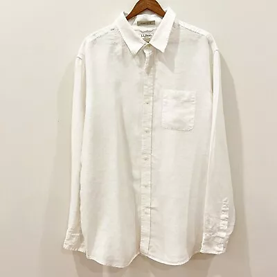 L.L. Bean Mens Classic Linen Button-Up Shirt Size XL Reg White Slightly Fitted • $29.88