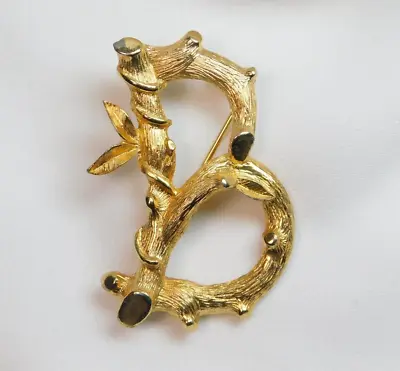 Vintage Sarah Coventry Gold Tone Bamboo Twig Letter Initial   B   Brooch Pin • $12