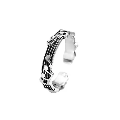 Sterling Silver Oxidized Musical Notes On The Staff Open Band Ring K - O • £14.75