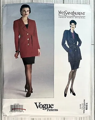 Vogue 1993 Yves Saint Laurent Sewing Pattern Jacket Belt Skirt Uncut Sz 6 8 10 • $12.99