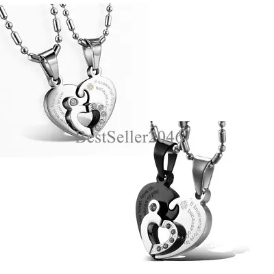 His And Hers Matching Love Hearts Couple Pendant Necklaces 2pcs Stainless Steel • $10.22