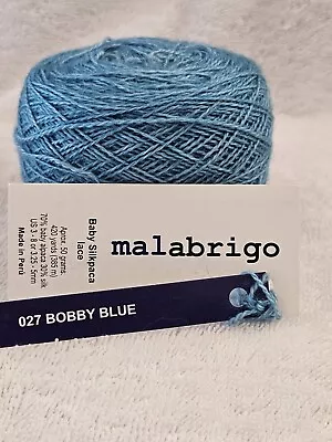 Malabrigo Baby SILKPACA Lace Alpaca & Silk Yarn #2 Wgt 1.7 Oz  420 Yds #027 Blue • $9.99