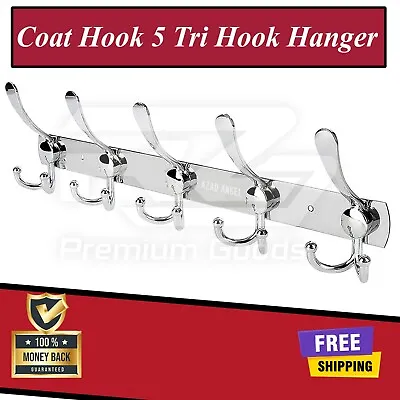 Heavy Duty Stainless Steel Wall Mounted Coat Hooks Hanger Rack Holder (5 Hooks) • £11.95