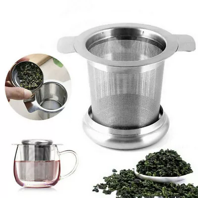 Mesh Tea Infuser Strainer Loose Leaf Metal Cup Filter With Lid Stainless Steel • £5.99