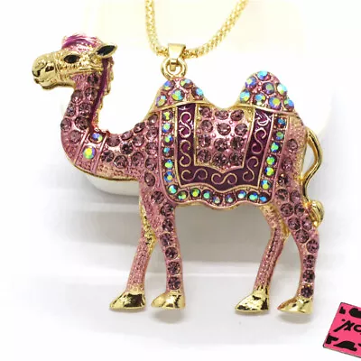 Fashion Women Purple Bling Camel Animal Crystal Pendant Sweater Necklace • $3.95