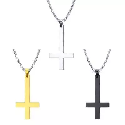 Stainless Steel Inverted Cross Necklace Pendant With Chain Gothic Jewelry • £3.56