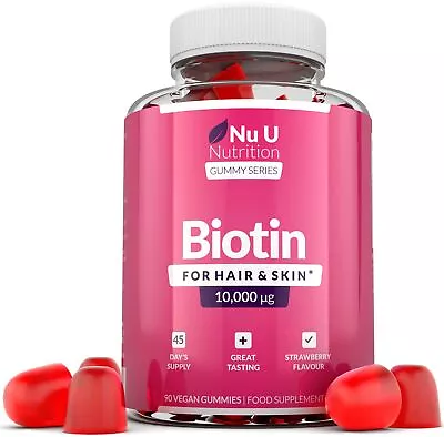 Biotin Hair Gummies 10000mcg Biotin 90 Vegan Gummies Delicious Tasting • £14.97
