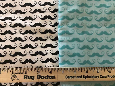 Riley Blake Geekly Chic Mustache Cotton Fabric 1/2 Yard In White Or Aqua 2013 • $6.50