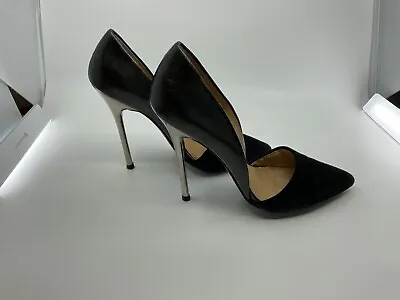 L.A.M.B. Gwen Stefani  7.5 M Leather  BlK Pointy Toe Mirrored Stiletto Heels • $33.99