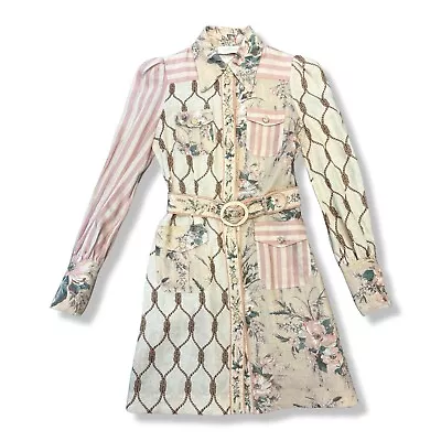 Zimmermann Pink Printed Long Sleeve Dress Size 8 #m2073.7 M LD • £350